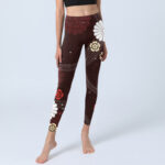 Buddha Stones Reddish-brown Floral Fan-shaped Wave Print Gym Leggings Women's Yoga Pants - image 6