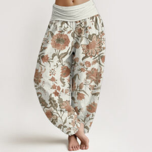 Buddha Stones Pure Cotton Sunflower Pattern Women's Elastic Waist Harem Pants