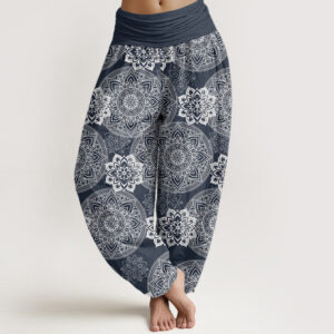 Buddha Stones Pure Cotton Casual Round Mandala Flower Design Women's Elastic Waist Harem Pants