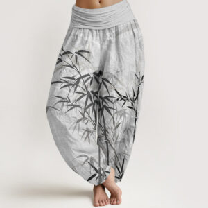 Buddha Stones Pure Cotton Casual Bamboo Leaves Women's Elastic Waist Harem Pants