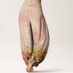 Buddha Stones Casual Colorful Wildflower Field Pattern Women's Elastic Waist Harem Pants - image 2