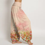 Buddha Stones Casual Colorful Wildflower Field Pattern Women's Elastic Waist Harem Pants - image 3