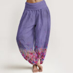 Buddha Stones Casual Colorful Wildflower Field Pattern Women's Elastic Waist Harem Pants - DarkOrchid - US22，UK/AU26，EU54 (6XL) - image 5