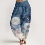 Buddha Stones Casual Dandelion Pattern Women's Elastic Waist Harem Pants - SteelBlue - US22，UK/AU26，EU54 (6XL) - image 5