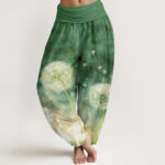 Buddha Stones Casual Dandelion Pattern Women's Elastic Waist Harem Pants - ForestGreen - US22，UK/AU26，EU54 (6XL) - image 8