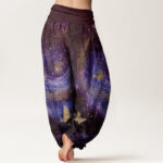 Buddha Stones Casual Nebulae Butterfly Pattern Women's Elastic Waist Harem Pants - image 6