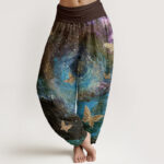 Buddha Stones Casual Nebulae Butterfly Pattern Women's Elastic Waist Harem Pants - Olive - US22，UK/AU26，EU54 (6XL) - image 8