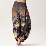 Buddha Stones Casual Lily Pattern Women's Elastic Waist Harem Pants - image 6