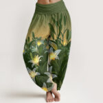 Buddha Stones Casual Lily Pattern Women's Elastic Waist Harem Pants - OliveDrab - US22，UK/AU26，EU54 (6XL) - image 8