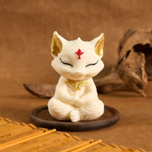 Buddha Stones Nine Tailed Fox Carved Ivory Fruit Blessing Home Decoration