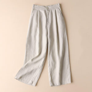 Buddha Stones Commute Solid Color Drawstring 7-8 Length Cotton Linen Women's Wide Leg Pants With Pockets