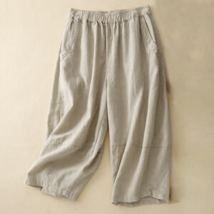 Buddha Stones Commute Casual Pure Color Women's Wide Leg Cotton Cropped Pants With Pockets
