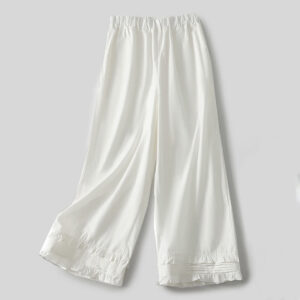 Buddha Stones Artistic Commute Pure Color Ruffled Hem Design Women's Cotton Linen Pants With Pockets