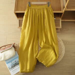 Buddha Stones Commute Pure Color Simple Design Women's Cotton Linen Ankle-Length Harem Pants With Pockets