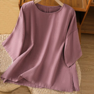 Buddha Stones Casual Summer Plain Crew Neck Women's  Cotton Short Sleeve T-Shirt