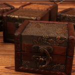 Buddha Stones Retro Small Square Wood Jewelry Box Lotus Grass Flower Grape Copper Coin Daffodil Jewelry Storage Box Jewelry Box BS 14