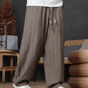 Buddha Stones Casual Plain Color Drawstring Design Men's Pants With Pockets