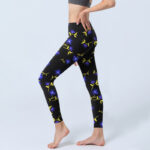 Buddha Stones Blue Flower Leaves Pattern Print Gym Leggings Women's Yoga Pants - image 3