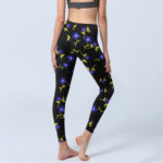Buddha Stones Blue Flower Leaves Pattern Print Gym Leggings Women's Yoga Pants - image 4