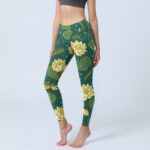 Buddha Stones Blooming Lotus Flower Lotus Leaves Pattern Print Gym Leggings Women's Yoga Pants - ForestGreen - US18，UK/AU22，EU50 (4XL) - image 1