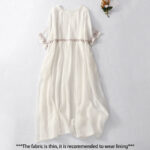 Buddha Stones Solid Color Embroidery Short Sleeve Cotton Midi Dress - image 2