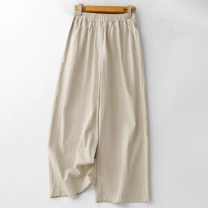 Buddha Stones Spring Commute Solid Color High Waist Women's Wide Leg Cotton Linen Pants With Pockets