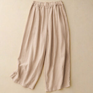 Buddha Stones Commute Vintage Solid Color Women's Wide Leg Cotton Pants With Pockets
