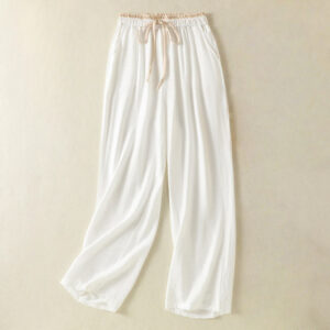 Buddha Stones Vintage Casual Pure Color Drawstring Ankle-Length Women's Cotton Linen Pants With Pockets
