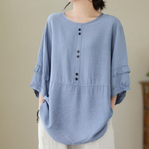 Buddha Stones Casual Summer Plain Crew Neck Women's Polyester Short Sleeve T-shirt