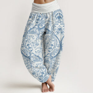 Buddha Stones Pure Cotton Flowers Paisley Patterns Women's Elastic Waist Harem Pants