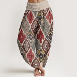 Buddha Stones Pure Cotton Plaid Printed Women's Elastic Waist Harem Pants
