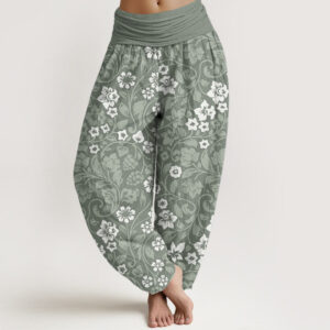 Buddha Stones Pure Cotton Small Flowers Intertwining Branches Women's Elastic Waist Harem Pants
