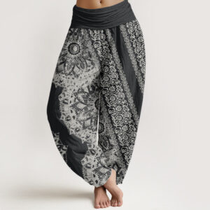 Buddha Stones Pure Cotton Mandala Pattern Parallel Flowers Women's Elastic Waist Harem Pants
