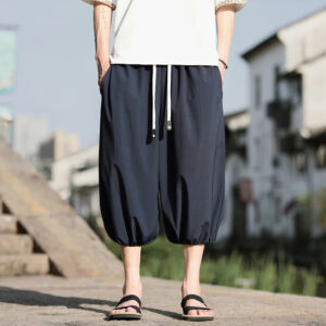 Buddha Stones Solid Drawstring Men's Capri Cropped Harem Pants With Pockets