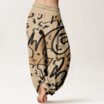 Buddha Stones Casual Playful Doodl Line Pattern Women's Elastic Waist Harem Pants - image 2