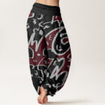 Buddha Stones Casual Playful Doodl Line Pattern Women's Elastic Waist Harem Pants - image 9