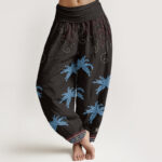 Buddha Stones Casual Floral Scroll Tropical Palm Pattern Women's Elastic Waist Harem Pants - Black - US22，UK/AU26，EU54 (6XL) - image 1