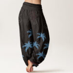 Buddha Stones Casual Floral Scroll Tropical Palm Pattern Women's Elastic Waist Harem Pants - image 2