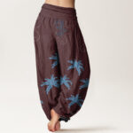 Buddha Stones Casual Floral Scroll Tropical Palm Pattern Women's Elastic Waist Harem Pants - image 6