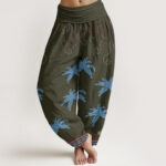 Buddha Stones Casual Floral Scroll Tropical Palm Pattern Women's Elastic Waist Harem Pants - DarkOliveGreen - US22，UK/AU26，EU54 (6XL) - image 8