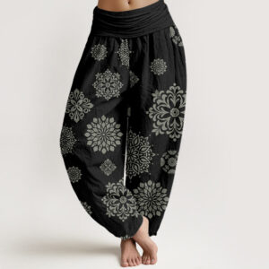 Buddha Stones Casual Mandala Pattern Women's Elastic Waist Harem Pants - Black - US22，UK/AU26，EU54 (6XL) - image 1