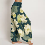 Buddha Stones Casual Lotus Flowers Pod Pattern Women's Elastic Waist Harem Pants - image 2