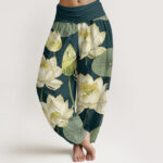 Buddha Stones Casual Lotus Flowers Pod Pattern Women's Elastic Waist Harem Pants - DarkGreen - US22，UK/AU26，EU54 (6XL) - image 1