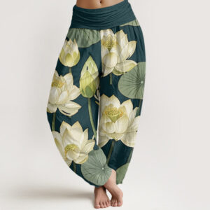 Buddha Stones Casual Lotus Flowers Pod Pattern Women's Elastic Waist Harem Pants - DarkGreen - US22，UK/AU26，EU54 (6XL) - image 1