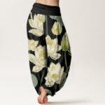 Buddha Stones Casual Lotus Flowers Pod Pattern Women's Elastic Waist Harem Pants - image 7