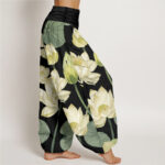 Buddha Stones Casual Lotus Flowers Pod Pattern Women's Elastic Waist Harem Pants - image 6