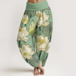 Buddha Stones Casual Lotus Flowers Pod Pattern Women's Elastic Waist Harem Pants - LightGreen - US22，UK/AU26，EU54 (6XL) - image 8