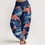 Buddha Stones Casual Wave Koi Pattern Women's Elastic Waist Harem Pants - Navy - US22，UK/AU26，EU54 (6XL) - image 1