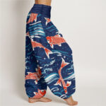 Buddha Stones Casual Wave Koi Pattern Women's Elastic Waist Harem Pants - image 2