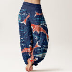 Buddha Stones Casual Wave Koi Pattern Women's Elastic Waist Harem Pants - image 3